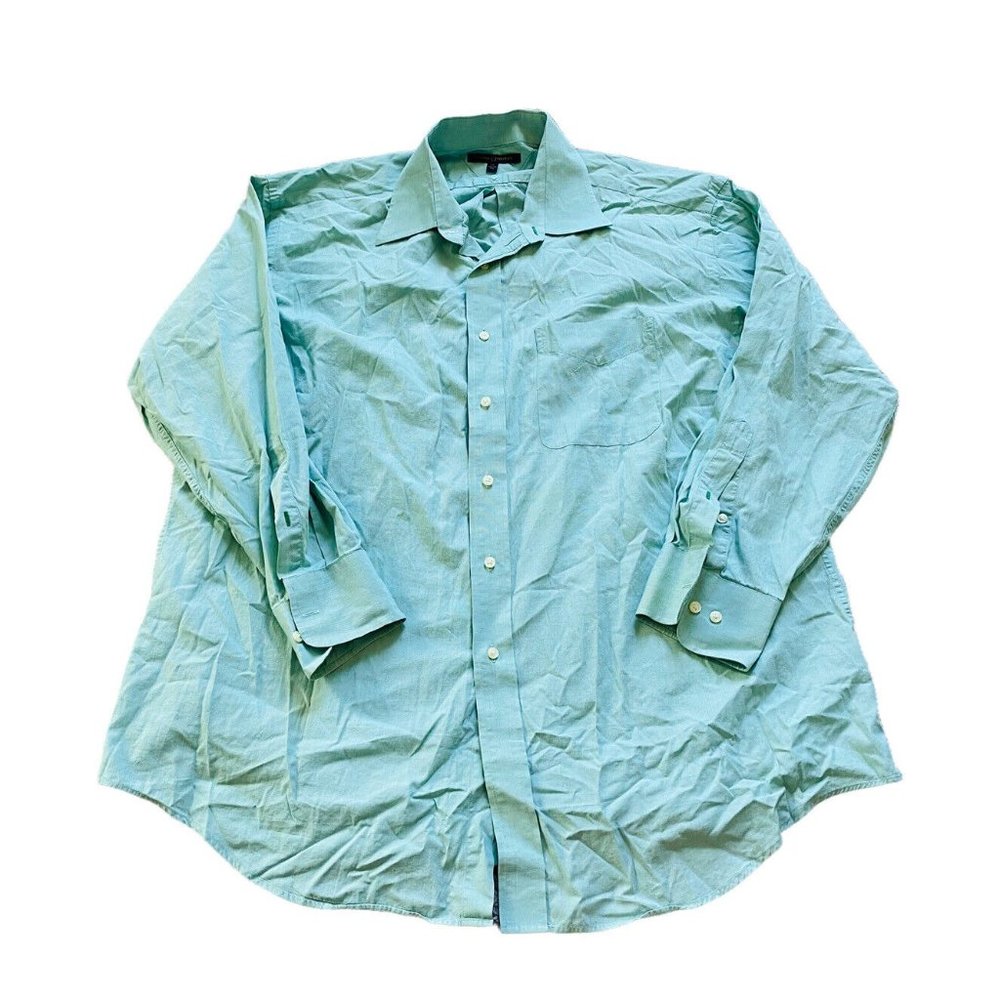 Tommy Hilfiger Men's Button Front Shirt SZ 17 XL Green Long Sleeve Solid (V)